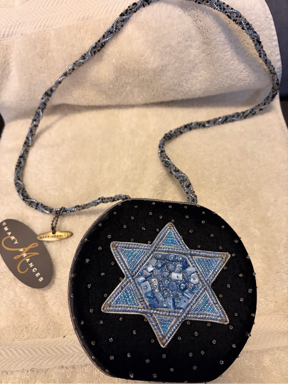 Mary Frances Black Velvet Crossbody with Blue Beaded Star